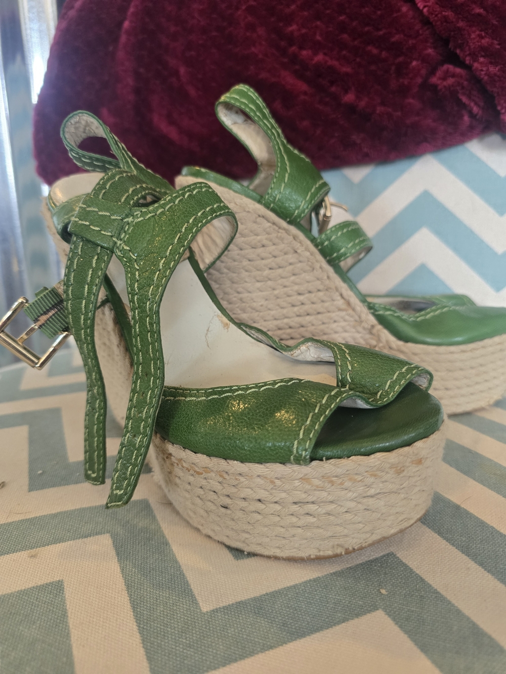 Nine West Green Espadrille Platform Sandals